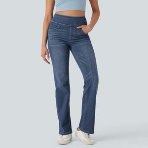 NWT Halara Flex High Waisted Tummy Control Washed Bootcut Jeans Paint Blue XL 16